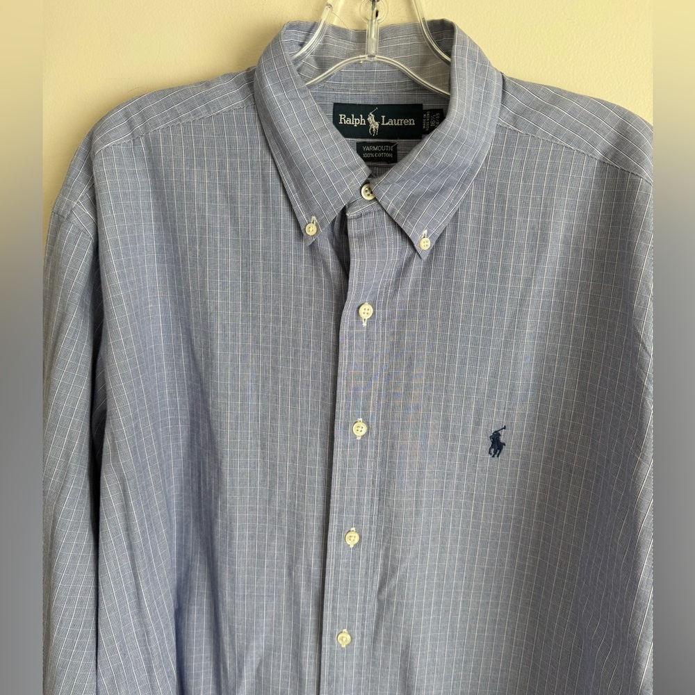 Ralph Lauren Yarmouth Blue  Button Down Shirt Mens L 16.5 34/35 Cotton Classic